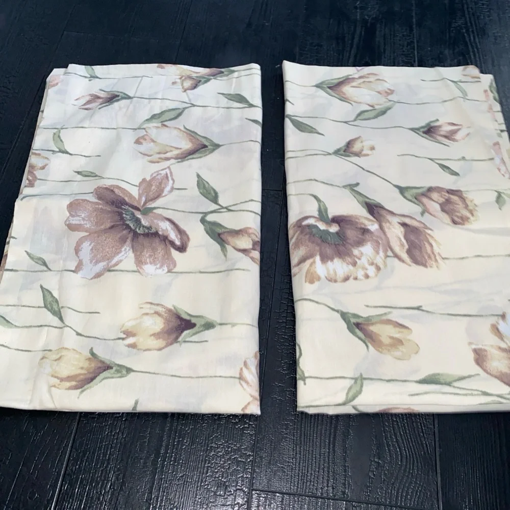 Vintage Cannon Standard Pillow‎ Shams Floral Cottage Shabby Set (2) USA Made